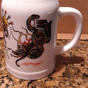 Ed Hardy White Ceramic Mug with Bold Tattoo Design